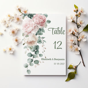 Roze slinger pioenen eucalyptus blad Tabel Nummers Kaart