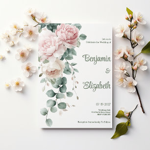 Roze slinger pioenen eucalyptus blad Trouwen Kaart