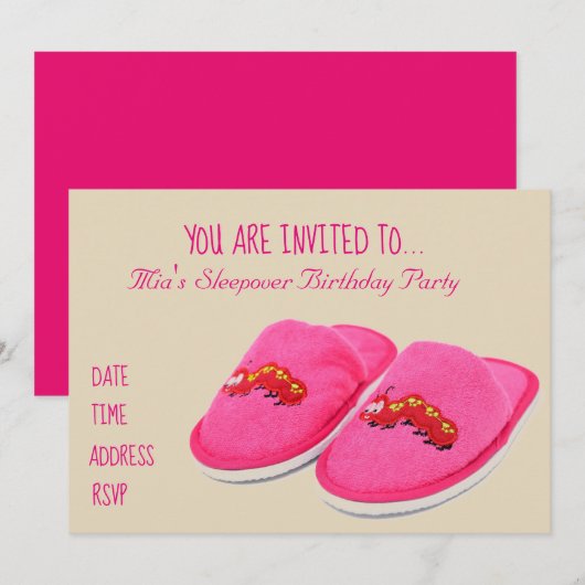Roze slipper Slumber sleepover op verjaardagsfeest Kaart (Voorkant / Achterkant)