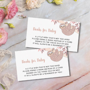 Roze Sloth Baby shower boeken voor Baby Informatiekaartje