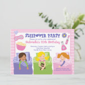 Roze Slumber Party Fun Birthday Uitnodiging (Staand voorkant)