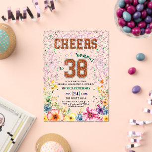 Roze Smaragd Glitter Bloemige 38e Verjaardagsfeest Acryl Uitnodigingen