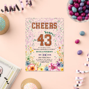 Roze Smaragd Glitter Bloemige 43e Verjaardagsfeest Acryl Uitnodigingen