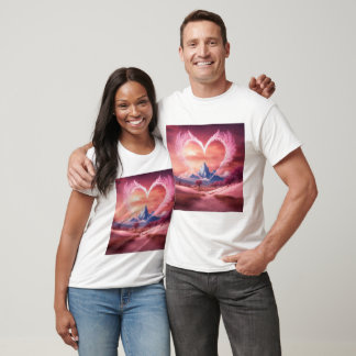 Roze Smoky Heart met vleugels te midden van witte T-shirt
