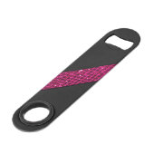 Roze snakeskin glitter-effect strips zwart leder speed flessenopener (Achterkant Gekanteld)