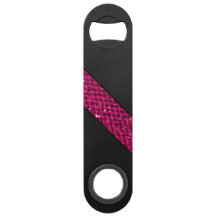 Roze snakeskin glitter-effect strips zwart leder speed flessenopener