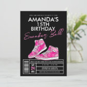 Roze Sneaker Ball Birthday Uitnodiging (Staand voorkant)