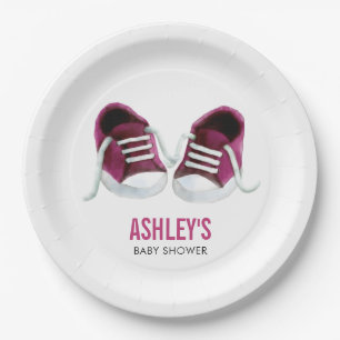 Roze Sneakers Baby shower papieren Bord, meisjesdo Papieren Bordje