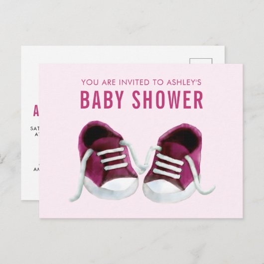 Roze Sneakers Baby shower Uitnodiging Briefkaart (Voorkant / Achterkant)