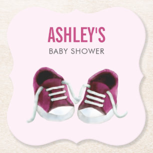 Roze Sneakers Baby showers Onderzetter, Papieren O Kartonnen Onderzetters