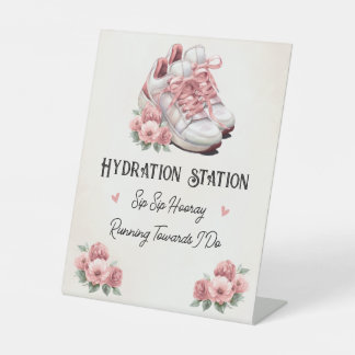 Roze Sneakers Bloemen Hydration Station Beverage Reclamebord Met Voetstuk