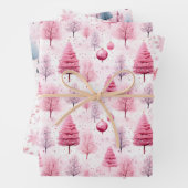 Roze Sneeuw Kerst Waterverf Cartoon Design Inpakpapier Vel (In situ)