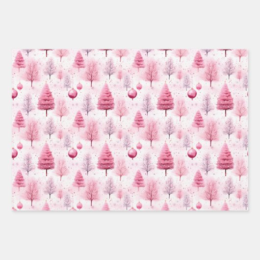 Roze Sneeuw Kerst Waterverf Cartoon Design Inpakpapier Vel (Voorkant)