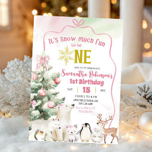 Roze Sneeuw Veel Plezier om Eén Meisje 1e Verjaard Kaart