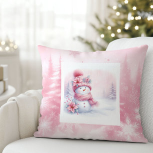 Roze Sneeuwbos Sneeuwman Kinderkamer Decoratie Kussen