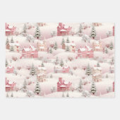  Roze Sneeuwdorp Plaid Christmas Inpakpapier Vel (Voorkant 2)
