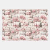  Roze Sneeuwdorp Plaid Christmas Inpakpapier Vel (Voorkant)