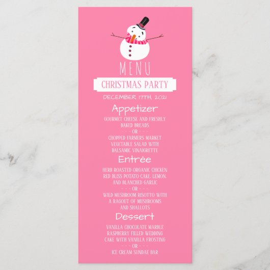 Roze Sneeuwman, Kerstfeest Menu (Voorkant)