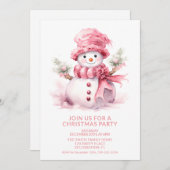 Roze Sneeuwman Kerstfeest uitnodiging (Voorkant / Achterkant)