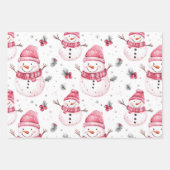 Roze Sneeuwman Kerstmis Inpakpapier Vel (Voorkant)