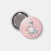 Roze Sneeuwman met pakketten Magneet (Voorkant / Achterkant)