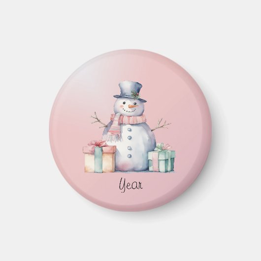 Roze Sneeuwman met pakketten Magneet (Voorkant)