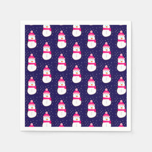 Roze Sneeuwman met Sneeuwvlaag Servet