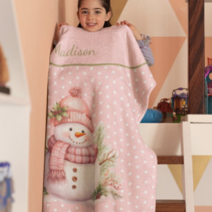Roze Sneeuwman Polka Dot Custom Fleece Deken