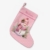 Roze Sneeuwman Polka Dot Custom Kerstkous Kleine Kerstsok (Voorkant (Hangend))