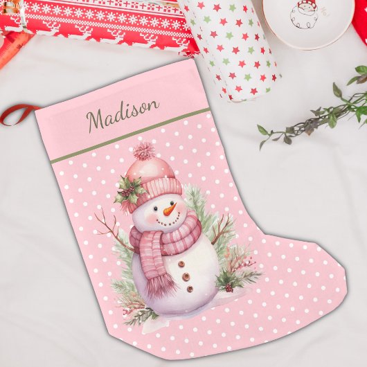 Roze Sneeuwman Polka Dot Custom Kerstkous Kleine Kerstsok