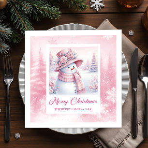Roze Sneeuwman Servetten Pinkmas Wintertafereel