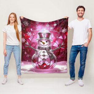 Roze Sneeuwman Sneeuwvlokken Fleece Deken