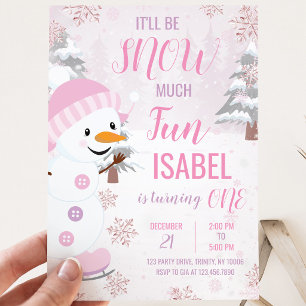 Roze Sneeuwman Verjaardag Kaart