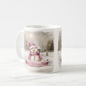 Roze Sneeuwman Vintage Kerstmis Koffiemok (Voorkant links)