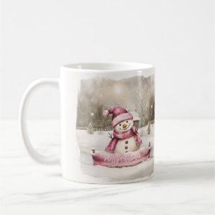 Roze Sneeuwman Vintage Kerstmis Koffiemok