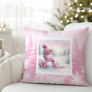 Roze Sneeuwman Winterbos Zachte Kinderen Cadeau Ku Kussen