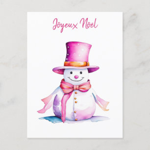  roze sneeuwpop retro gepersonaliseerde kerst briefkaart