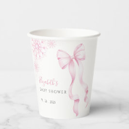 Roze Sneeuwvlok Baby shower Stickers Papieren Bekers