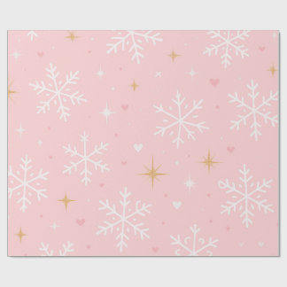Roze Sneeuwvlok & Gouden Glitter Kerst Cadeaupapier