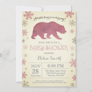 Roze Sneeuwvlok Ijsbeer Winter Meisje Baby Shower Kaart