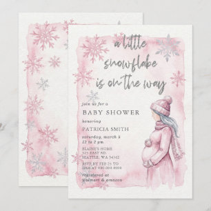 Roze Sneeuwvlok is op komst Winter Baby Shower Kaart
