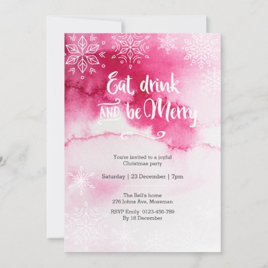 Roze sneeuwvlok Kerstfeest Uitnodiging (Voorkant)