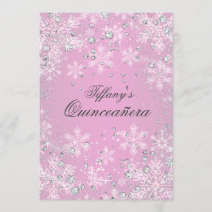 Roze Sneeuwvlok Winter Wonderland Quinceanera Kaart