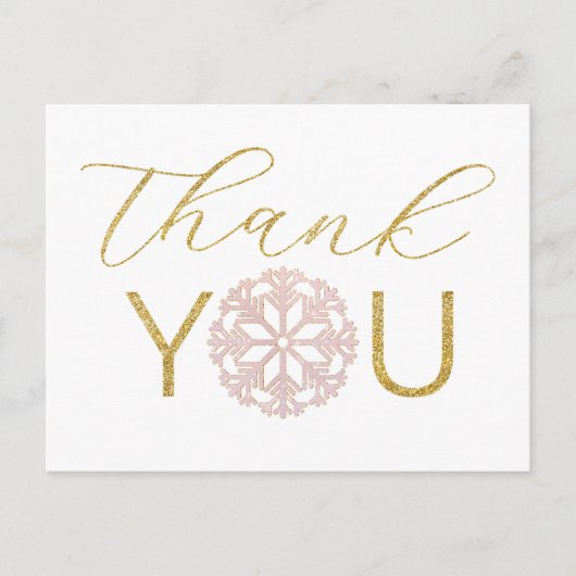Roze Sneeuwvlokje Baby Shower Bedankkaart Briefkaart (Voorkant)