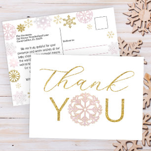 Roze Sneeuwvlokje Baby Shower Bedankkaart Briefkaart