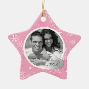 Roze sneeuwvlokken en foto's van honden keramisch ornament