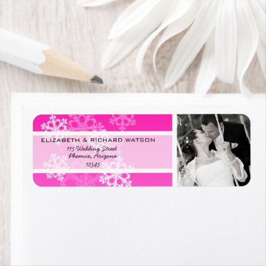 Roze Sneeuwvlokken Kerst Huwelijkslabel Etiket (Insitu)