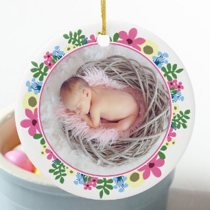 Roze Snellere Ring Baby Fotonaam Eg Chick Keramisch Ornament
