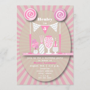 Roze Snoep Buffet Birthday Party Invitation Kaart