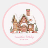 Roze Snoep Gingerbread House Verjaardag Sticker (Voorkant)